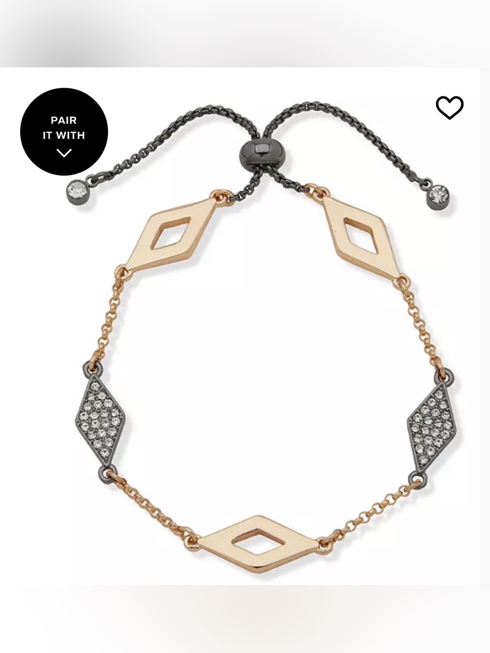 Karl Lagerfeld Rose Gold and Gunmetal Pavé Geometric Adjustable Bracelet